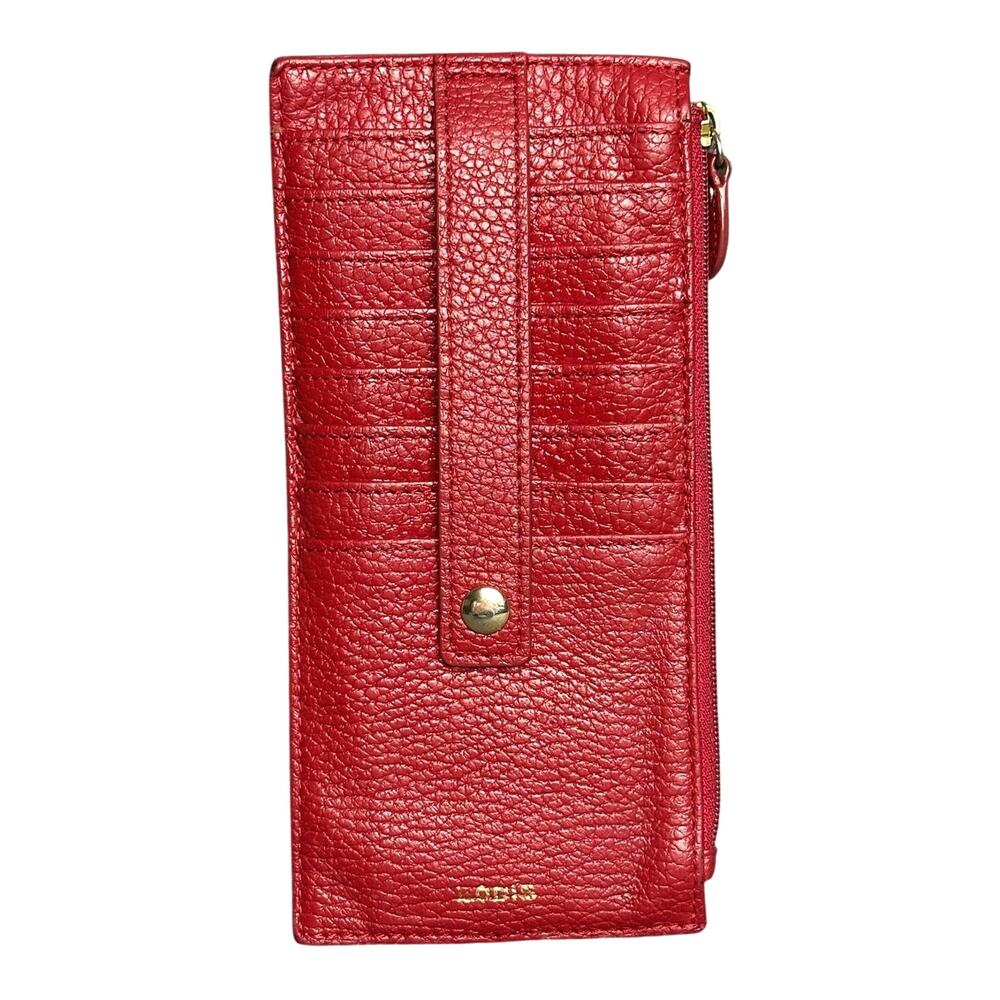 Lodis Slim Wallet red pebbled leather card holder zipper pouch organizer 3.5x7